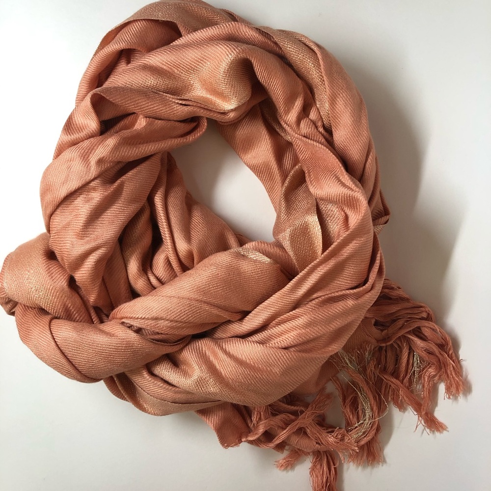 NWT Salmon Pink with Gold Accents Scarf